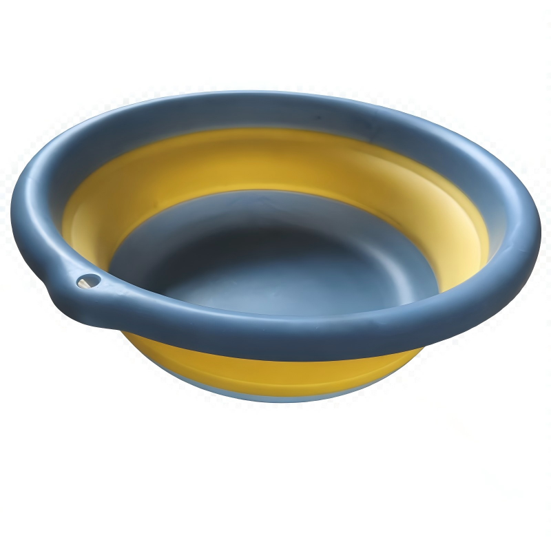 Blue-Yellow Classic Circular Folding Basin Mold, Portable Stretchable Washbasin with Hanging Hole Injection Molding