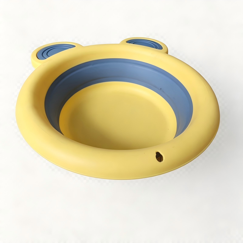 Yellow-Blue Cartoon Bear-Ear Folding Basin Mold, Home Multi-Purpose Portable Collapsible Basin Injection